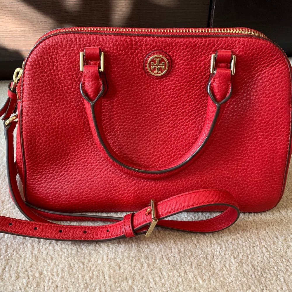 AuthenticTory Burch Robinson Small Red (Kir Royal) Pebbled Leather Satchel - EUC